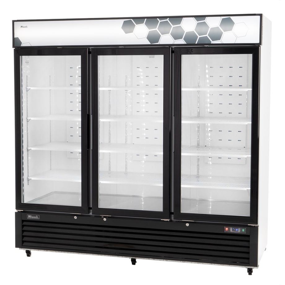 Migali C-72FM-HC 82" Three Section Display Freezer w/ Swing Doors - Bottom Mount Compressor, White,...