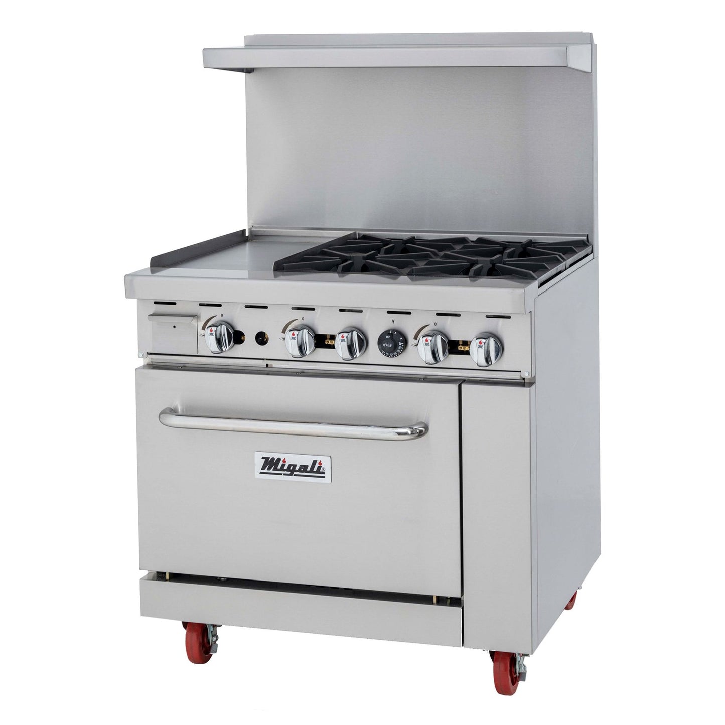 Migali C-RO4B-12GL-LP 36" 4 Burner LP Gas Range w/ 12" Griddle, Standard Oven, 140.000 BTU