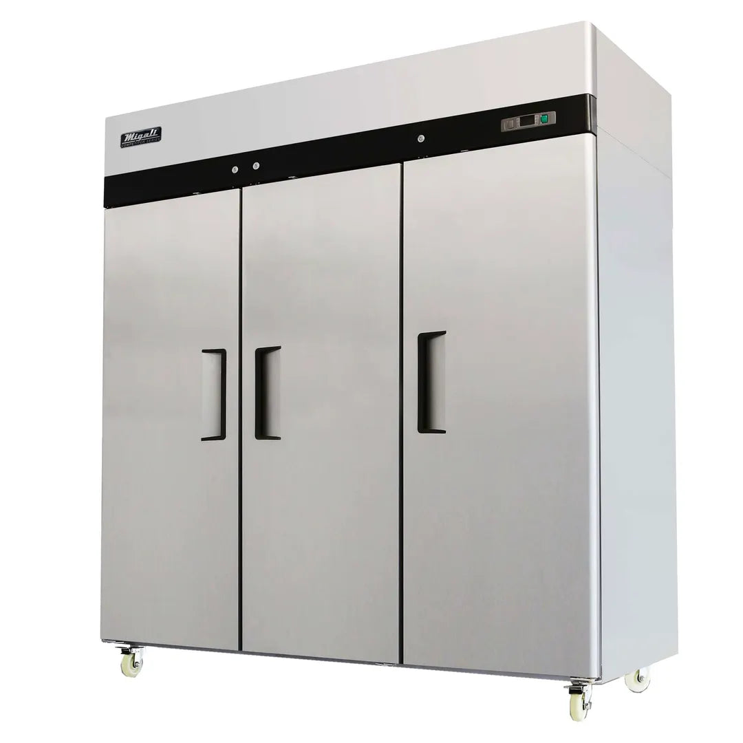Migali C-3R-HC 77" Three Section Reach-In Refrigerator w/ 3 Solid Doors, Top Mount, 65 cu. ft.