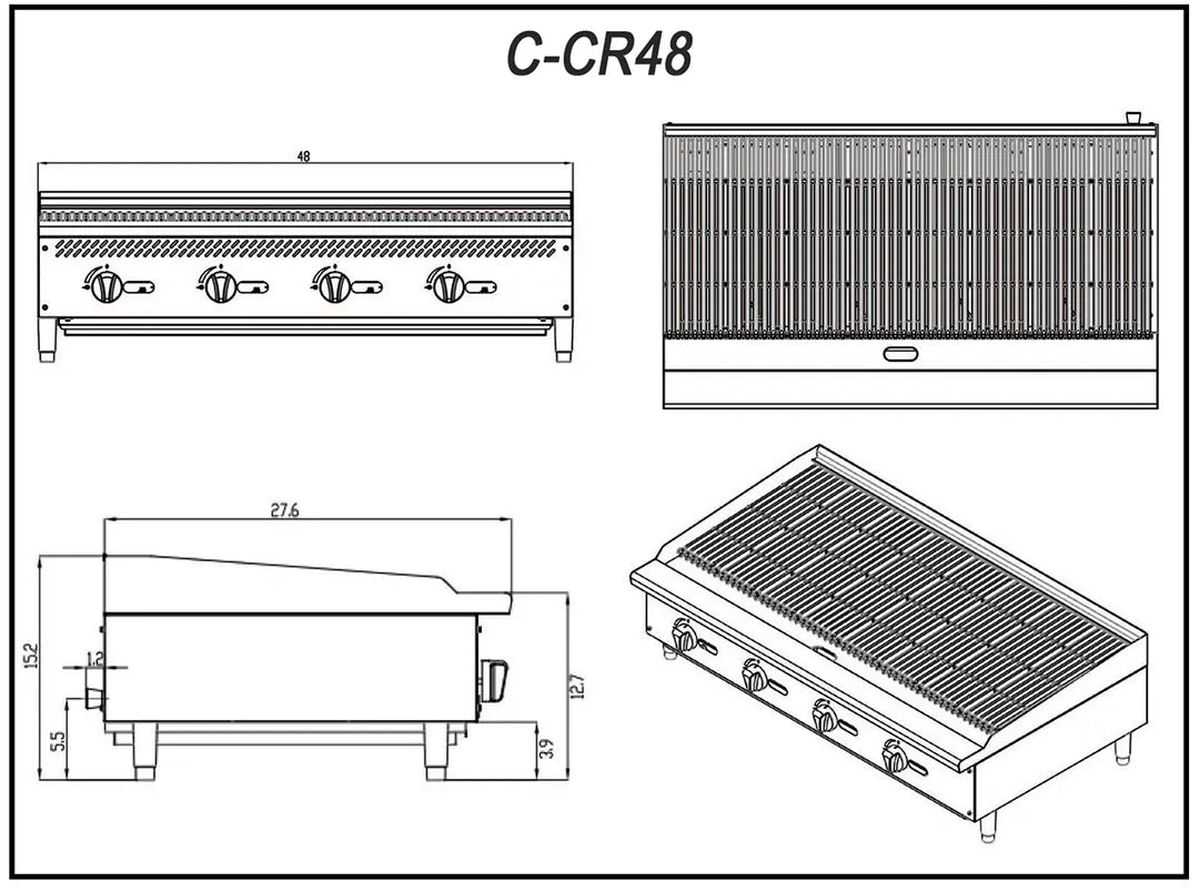 Migali C-CR48 48" Countertop Gas Lava Rock Charbroiler w/ (4) Burners, 140.000 BTU