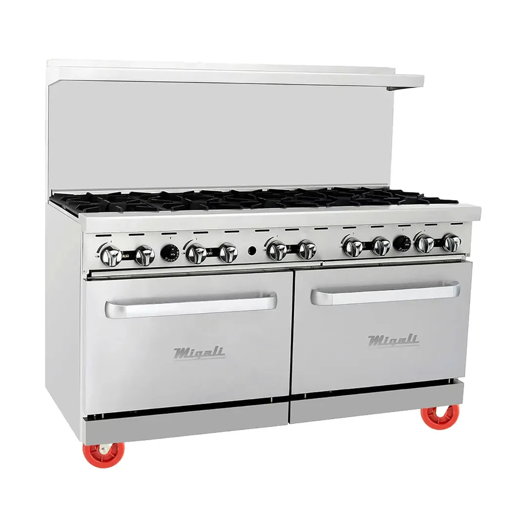 Migali C-RO10B-NG 60″ Natural Gas Restaurant Range w/ (10) Burners & (2) Standard Ovens – 284,000 BTU