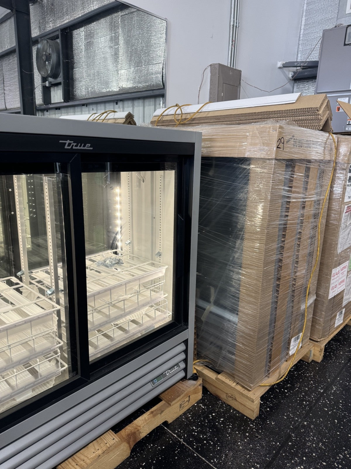 TRUE cooler GDM-41CPT-48-HC-LD 48" Two Section Pass Thru Glass Door refrigerator