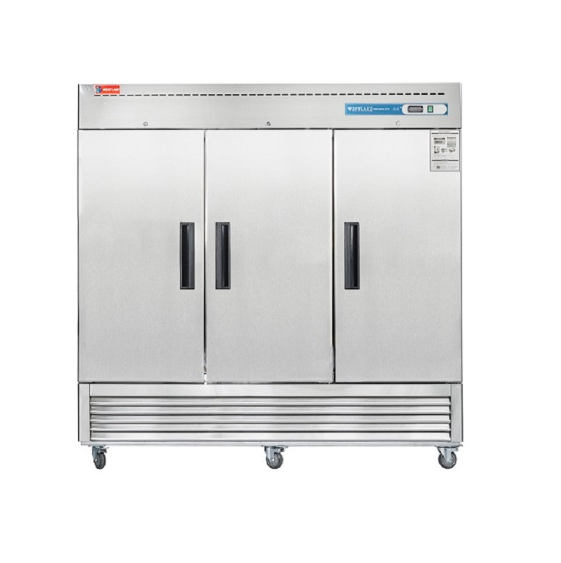 WESTLAKE Commercial Freezer 82" 3-Door 72 Cu.ft Stainless Steel | 9-Shelf Embraco ETL DOE Reach-In for Restaurant