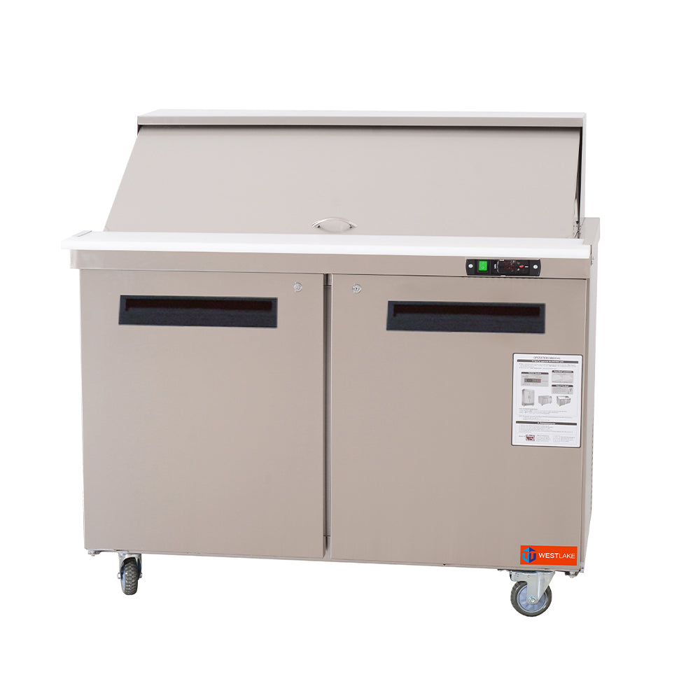 WESTLAKE Commercial Mega Top Prep Table 48" 2-Door 18-Pan 12.9 Cu.ft | Embraco ETL Sandwich Salad Refrigerator for Restaurant
