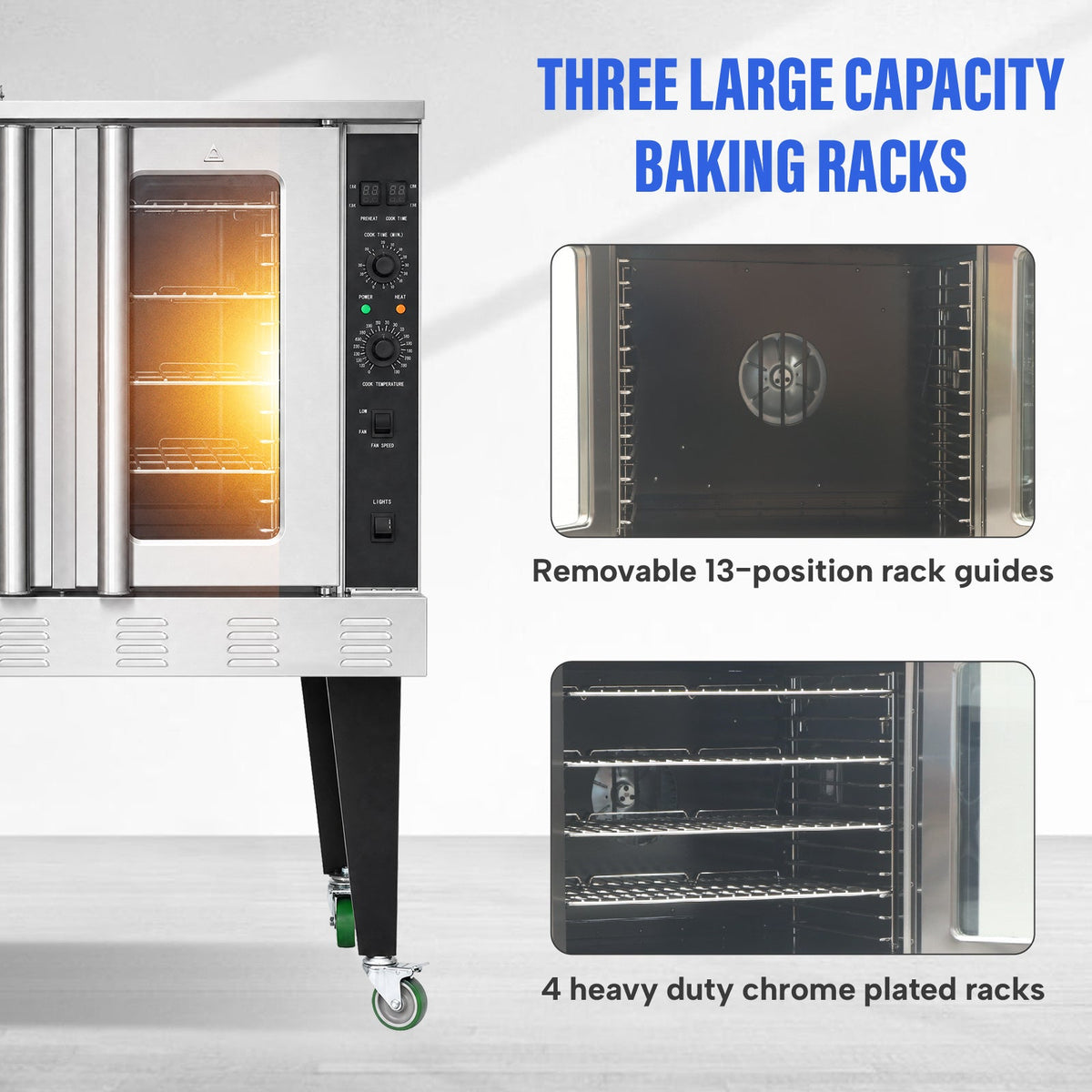 WESTLAKE Commercial Gas Convection Oven 39" Single Deck Full Size 60, 000 BTU Stainless Steel | ETL Certified for Restaurant