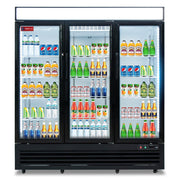 WESTLAKE Commercial Refrigerator Merchandiser 72" 3-Glass Door 54 Cu.ft Stainless Steel | Cubigel Copper Evaporator Reach-In for Restaurant