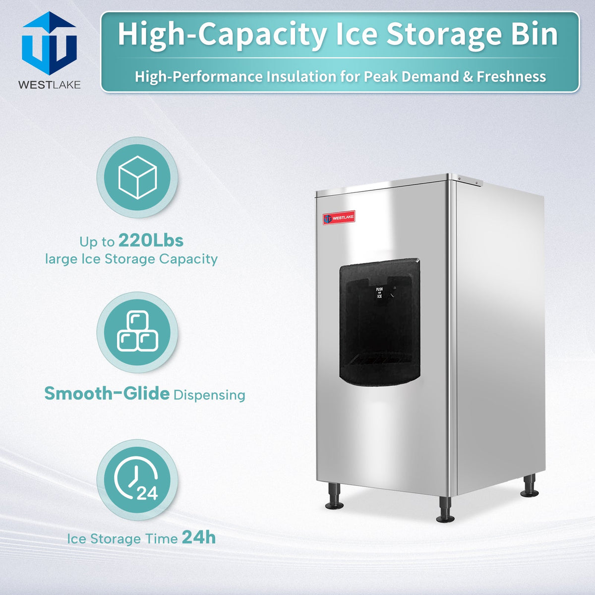 WESTLAKE Commercial Touchless Ice Dispenser 220 lb | Stainless Steel ETL Certified Freestanding for Restaurant