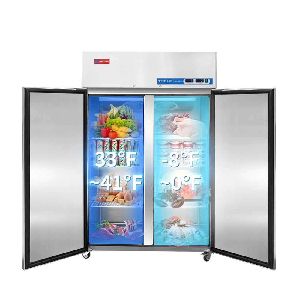 Commercial Fridge and Freezer Combo, WESTLAKE 48" 2 door Reach-In Commercial Refrigerator and Freezer Combination