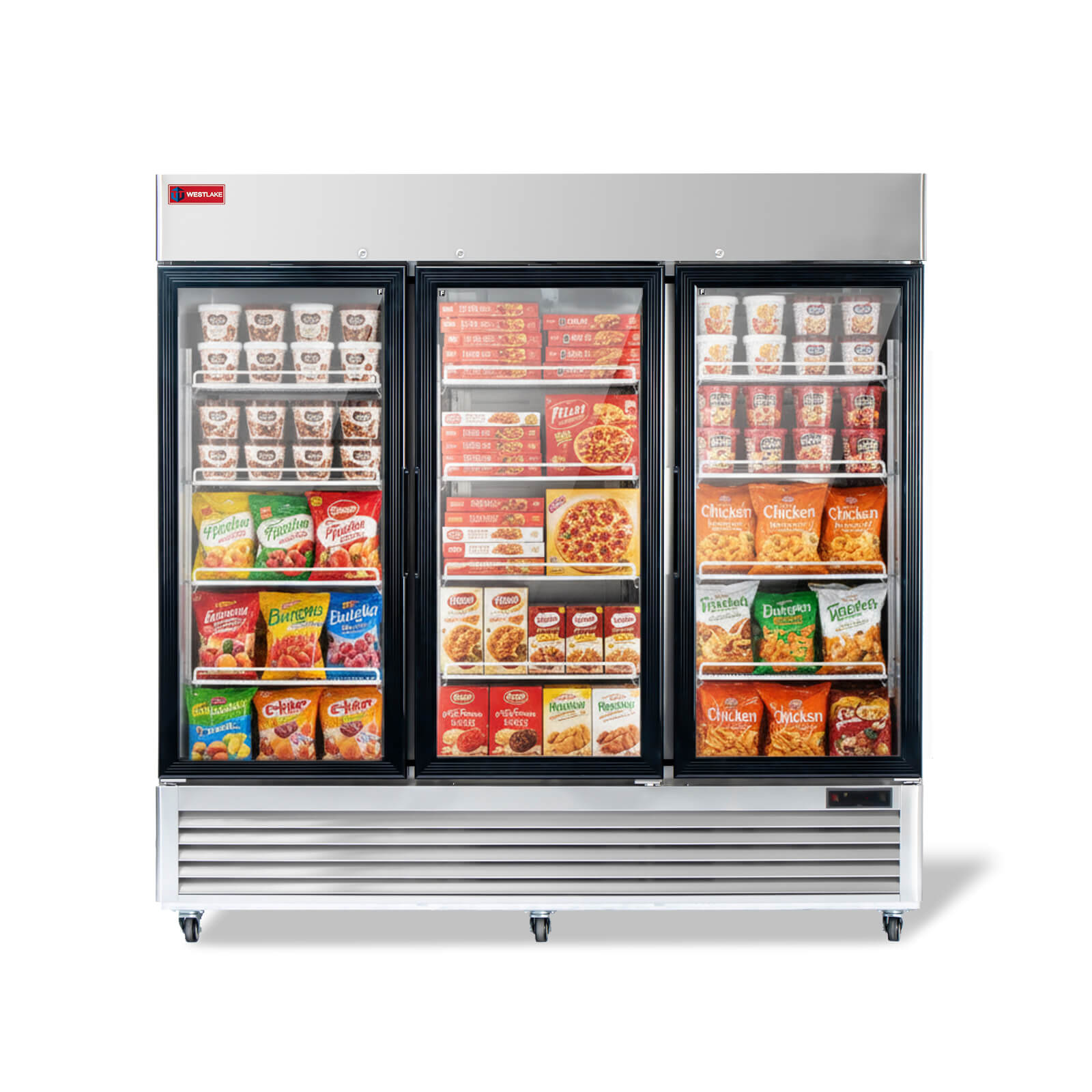 WESTLAKE Commercial Freezer Merchandiser 83" 3-Glass Door 72 Cu.ft Stainless Steel | ETL DOE Reach-In Display for Restaurant