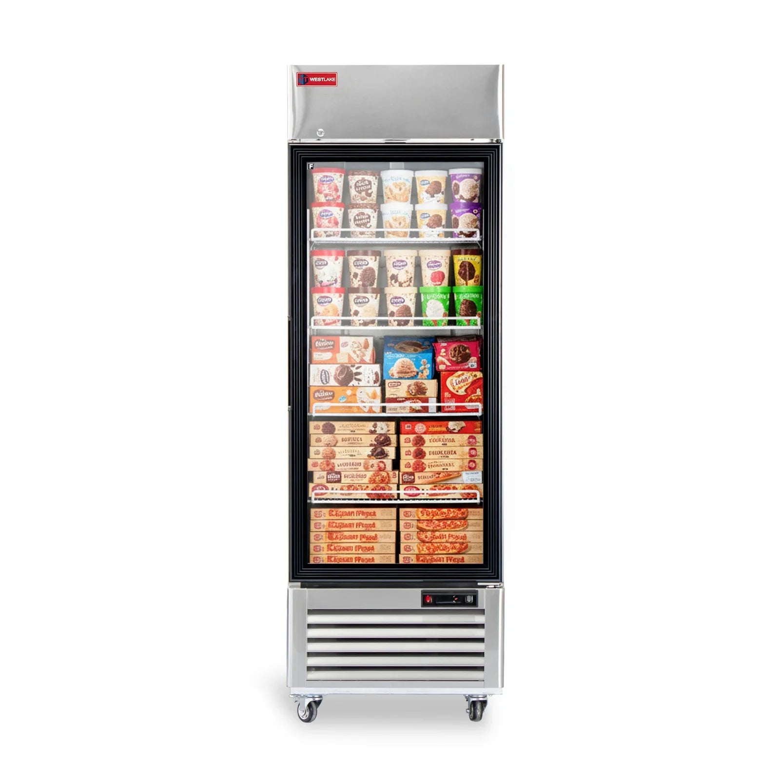 WESTLAKE Commercial Freezer Merchandiser 27" 1-Glass Door 23 Cu.ft Stainless Steel | ETL DOE Reach-In Display for Restaurant