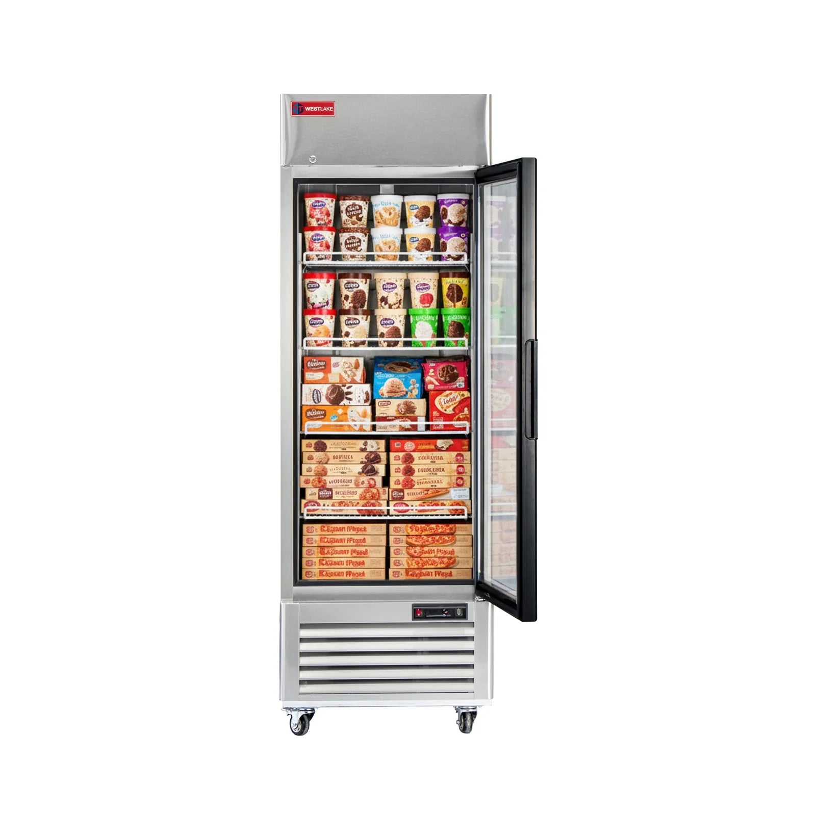 WESTLAKE Commercial Freezer Merchandiser 27" 1-Glass Door 23 Cu.ft Stainless Steel | ETL DOE Reach-In Display for Restaurant