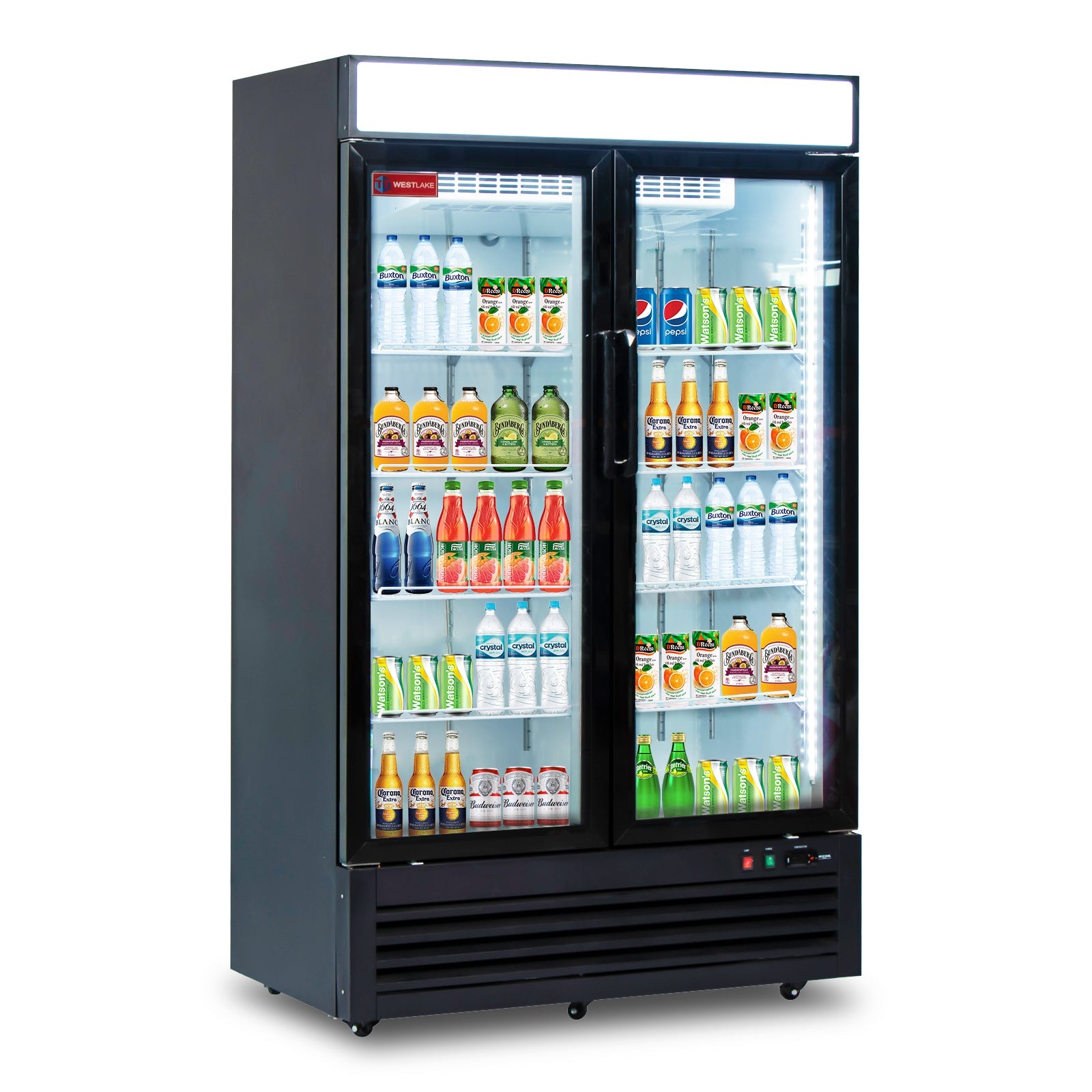 WESTLAKE Commercial Refrigerator Merchandiser 48" 2-Glass Door 36 Cu.ft Stainless Steel | Cubigel Display Cooler Reach-In for Restaurant