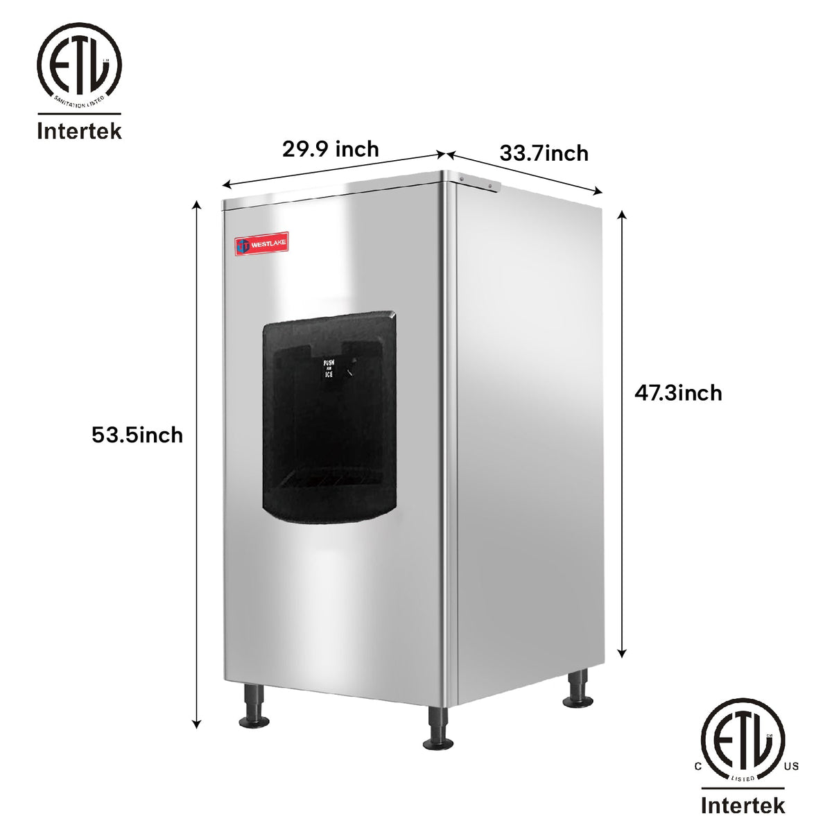 WESTLAKE Commercial Touchless Ice Dispenser 220 lb | Stainless Steel ETL Certified Freestanding for Restaurant