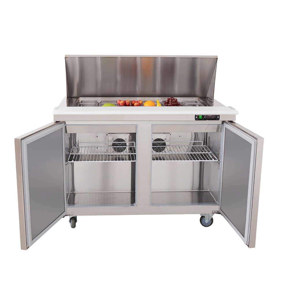WESTLAKE Commercial Mega Top Prep Table 48" 2-Door 18-Pan 12.9 Cu.ft | Embraco ETL Sandwich Salad Refrigerator for Restaurant
