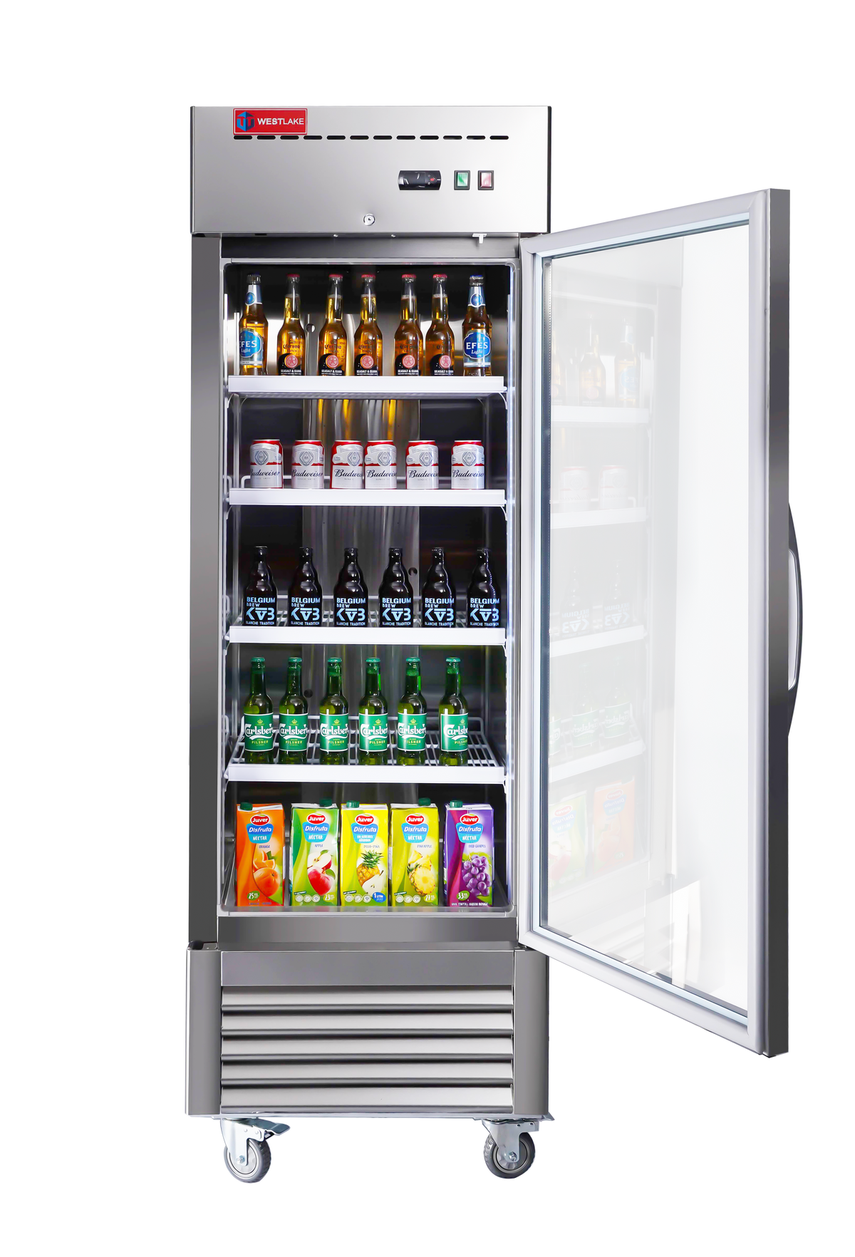 WESTLAKE Commercial Refrigerator Merchandiser 27" 1-Glass Door 23 Cu.ft Stainless Steel | Embraco ETL Display Cooler Reach-In for Restaurant