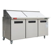 WESTLAKE Commercial Mega Top Prep Table 72" 3-Door 20 Cu.ft Stainless Steel | Embraco ETL DOE Sandwich Salad Refrigerator for Restaurant