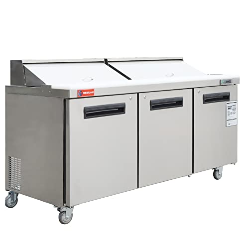 WESTLAKE Commercial Prep Table 72" 3-Door 20-Pan Stainless Steel | Embraco ETL DOE Sandwich Salad Refrigerator for Restaurant