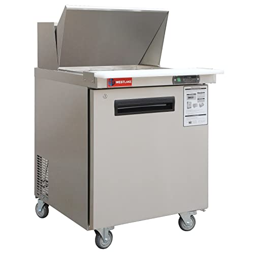 WESTLAKE Commercial Prep Table 27" 1-Door 12-Pan Mega Top Stainless Steel | Embraco ETL DOE Sandwich Salad Refrigerator