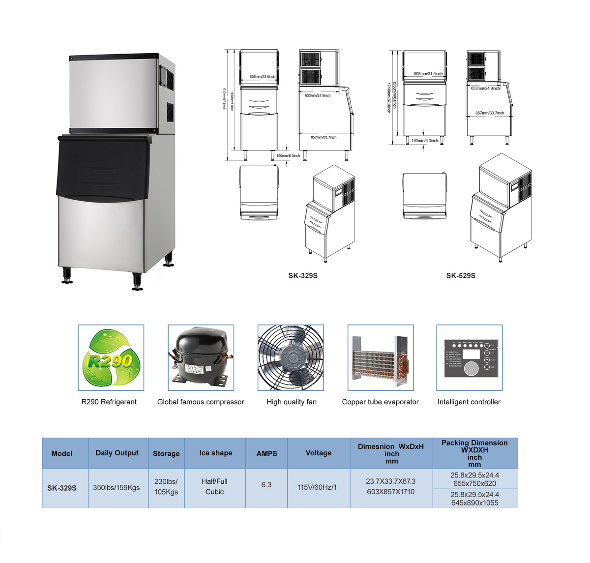 WESTLAKE Commercial Ice Storage Bin 308 lb | Stainless Steel Insulated Bin for Modular Ice Maker