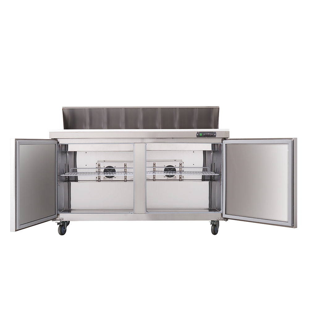WESTLAKE Commercial Prep Table 60" 2-Door Stainless Steel | Embraco ETL Sandwich Salad Refrigerator for Restaurant
