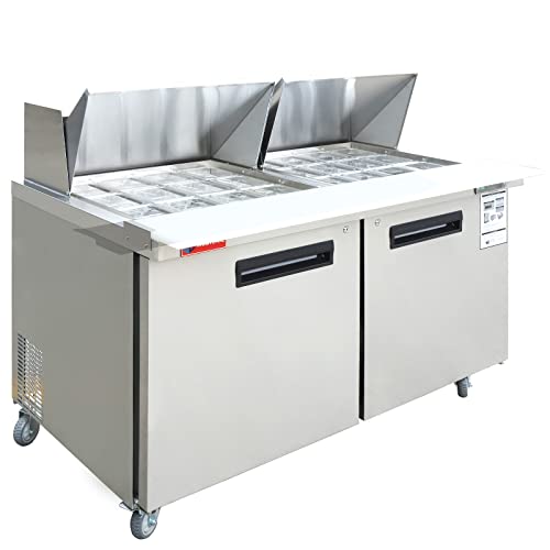 WESTLAKE Commercial Mega Top Prep Table 60" 2-Door Stainless Steel | Cubigel ETL Sandwich Salad Refrigerator for Restaurant