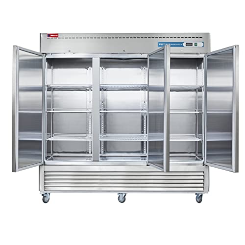 WESTLAKE Commercial Freezer 82" 3-Door 72 Cu.ft Stainless Steel | Embraco Energy Star ETL DOE Reach-In for Restaurant