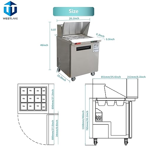Stainless Steel 27 in. Mega Top Food Prep Table Refrigerator