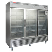 WESTLAKE Commercial Refrigerator Merchandiser 82" 3-Glass Door 72 Cu.ft Stainless Steel | Embraco ETL Display Cooler Reach-In for Restaurant