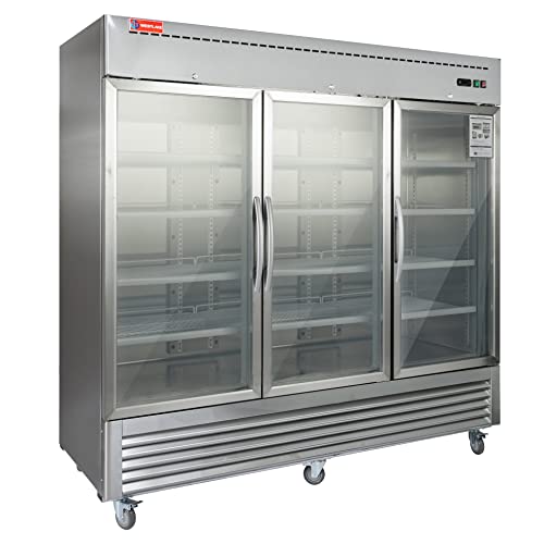 WESTLAKE Commercial Refrigerator Merchandiser 82" 3-Glass Door 72 Cu.ft Stainless Steel | 100% Copper Evaporator 12-Shelf Reach-In for Restaurant