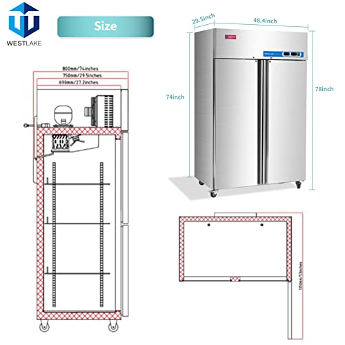 WESTLAKE Commercial Refrigerator Freezer Combo 48" 36 Cu.ft Stainless Steel | R290 Copper Evaporator NSF Reach-In for Restaurant