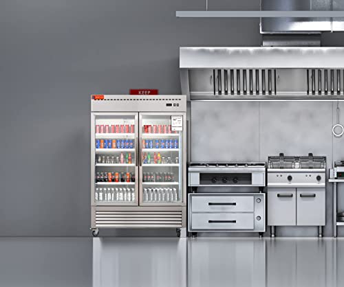 WESTLAKE Commercial Refrigerator Merchandiser 54" 2-Glass Door 49 Cu.ft Stainless Steel | Embraco ETL Display Cooler Reach-In for Restaurant