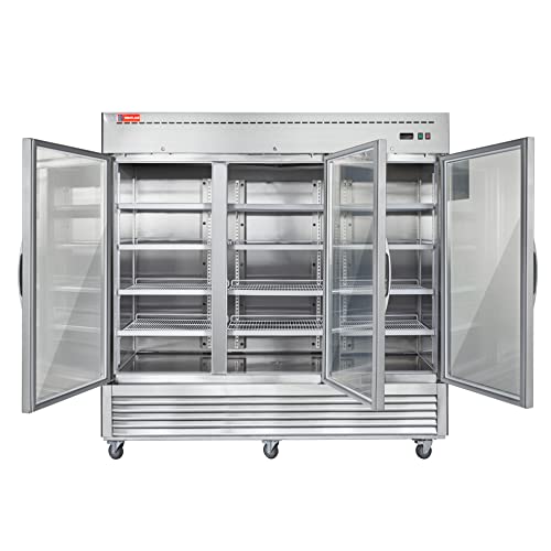 WESTLAKE Commercial Refrigerator Merchandiser 82" 3-Glass Door 72 Cu.ft Stainless Steel | 100% Copper Evaporator 12-Shelf Reach-In for Restaurant