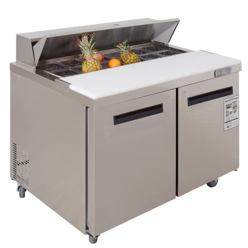 WESTLAKE Commercial Prep Table 48" 2-Door 12-Pan Stainless Steel | Embraco ETL DOE Sandwich Salad Refrigerator