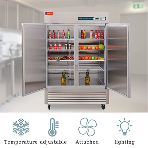 WESTLAKE Commercial Freezer 54" 2-Door 49 Cu.ft Stainless Steel | Embraco ETL DOE Reach-In for Restaurant