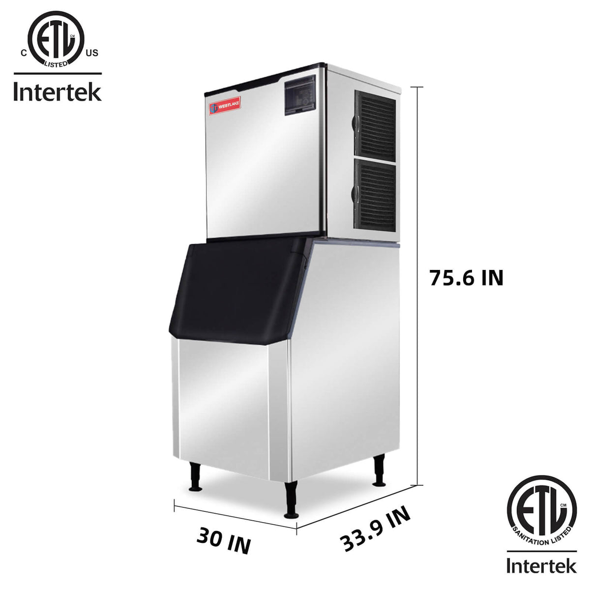 WESTLAKE Commercial Ice Maker Machine 1000 lb/Day with 440 lb Bin | Air Cooled Cube Ice Machine for Restaurant