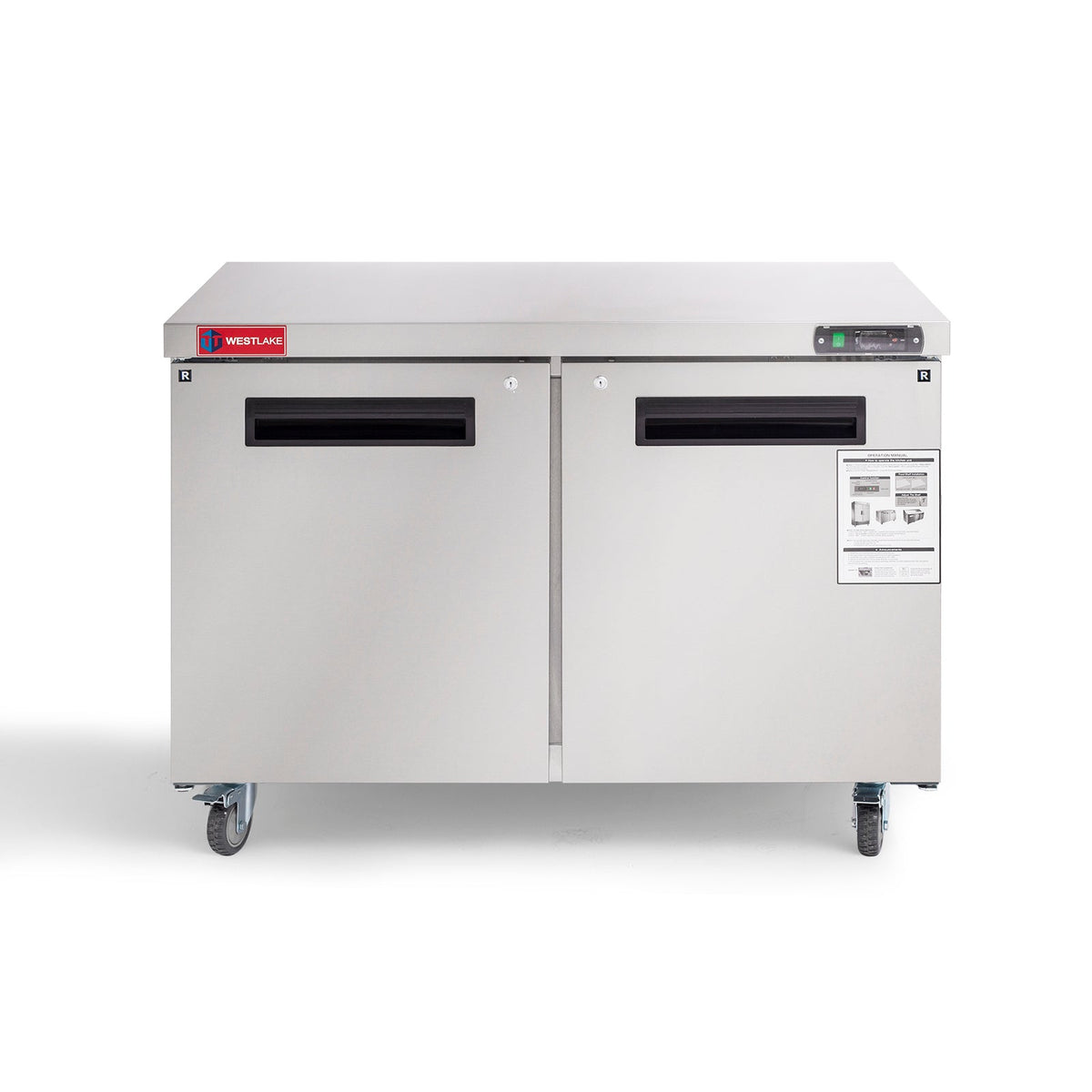 Commercial Undercounter Refrigerator, WESTLAKE 48" Double Door Stainless Steel Lowboy Cooler Worktop Fridge 12 Cu.ft