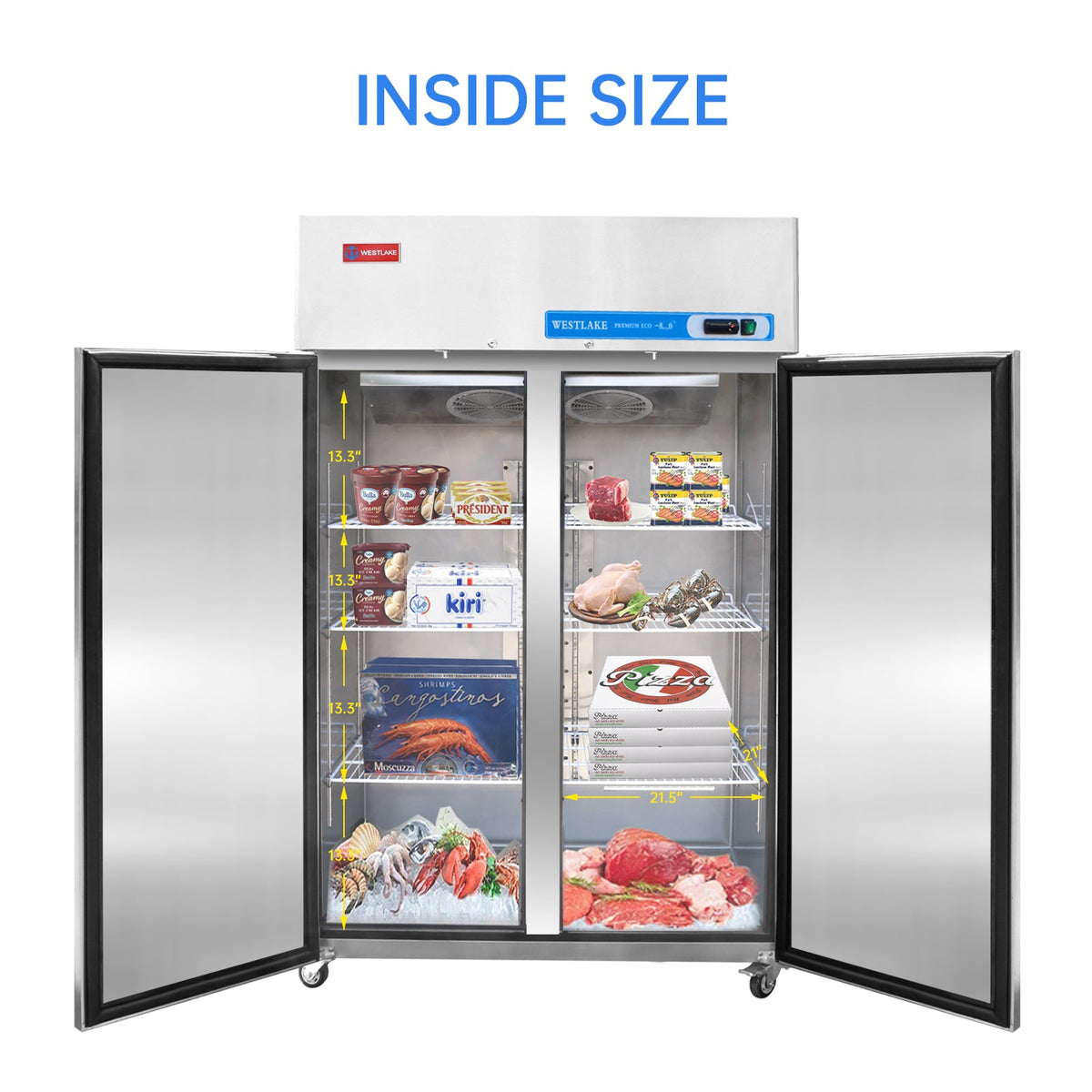 WESTLAKE Commercial Freezer 48" 2-Door 36 Cu.ft Stainless Steel | Cubigel ETL DOE Reach-In for Restaurant