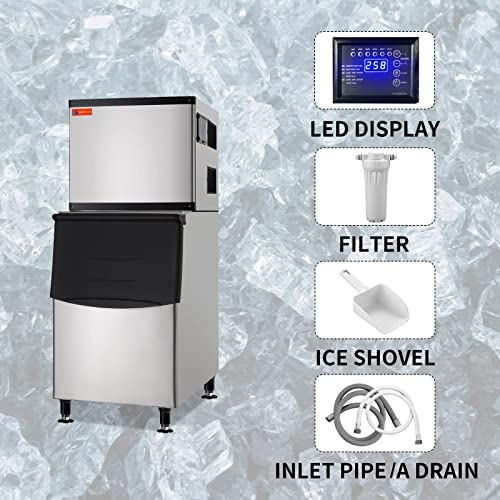 WESTLAKE Commercial Ice Maker Machine 500 lb/Day with 375 lb Bin | Air Cooled Full Cube Ice Machine for Restaurant
