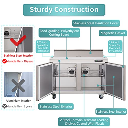 WESTLAKE Commercial Mega Top Prep Table 60" 2-Door Stainless Steel | Cubigel ETL Sandwich Salad Refrigerator for Restaurant