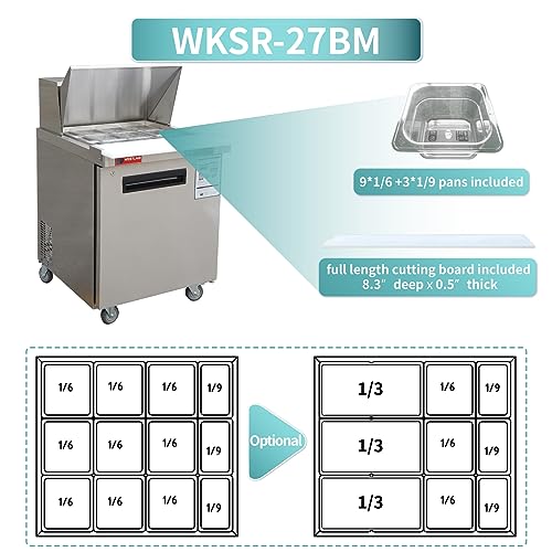 WESTLAKE Commercial Prep Table 27" 1-Door 12-Pan Mega Top Stainless Steel | Embraco ETL DOE Sandwich Salad Refrigerator