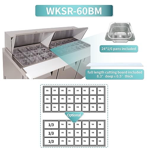 WESTLAKE Commercial Mega Top Prep Table 60" 2-Door Stainless Steel | Cubigel ETL Sandwich Salad Refrigerator for Restaurant