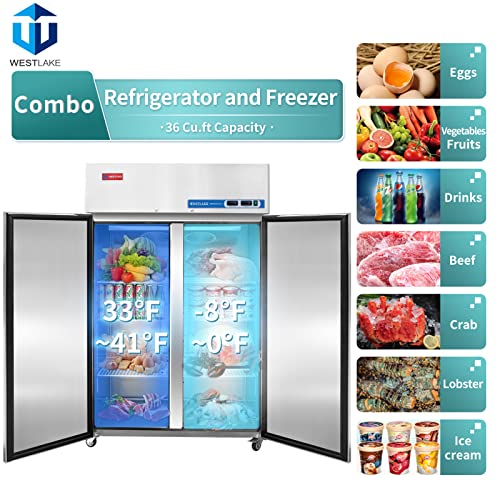 WESTLAKE Commercial Refrigerator Freezer Combo 48" 36 Cu.ft Stainless Steel | Dual Cubigel ETL DOE Reach-In for Restaurant