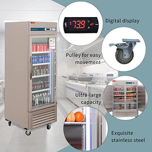 WESTLAKE Commercial Refrigerator Merchandiser 27" 1-Glass Door 23 Cu.ft Stainless Steel | Embraco ETL Display Cooler Reach-In for Restaurant