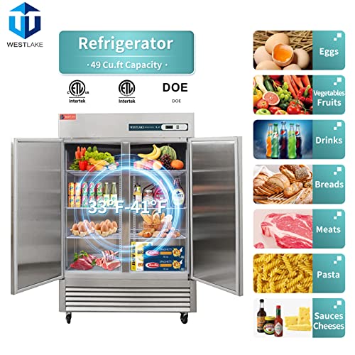 WESTLAKE Commercial Refrigerator 54" 2-Door 49 Cu.ft Stainless Steel | R290 Embraco ETL DOE Reach-In for Restaurant