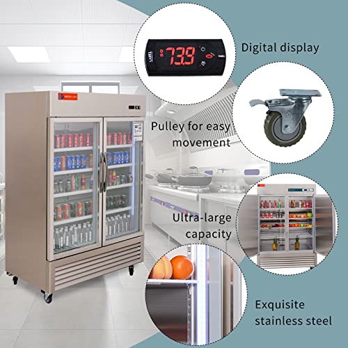 WESTLAKE Commercial Refrigerator Merchandiser 54" 2-Glass Door 49 Cu.ft Stainless Steel | Embraco ETL Display Cooler Reach-In for Restaurant