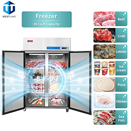 WESTLAKE Commercial Freezer 48" 2-Door 36 Cu.ft Stainless Steel | Cubigel ETL DOE Reach-In for Restaurant
