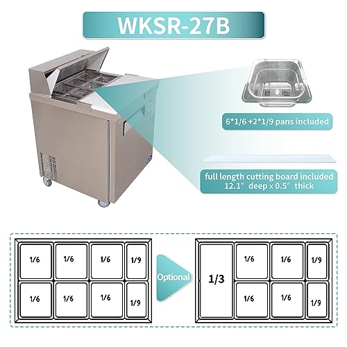 WESTLAKE Commercial Prep Table 27" 1-Door 8-Pan Stainless Steel | Embraco ETL DOE Sandwich Salad Refrigerator