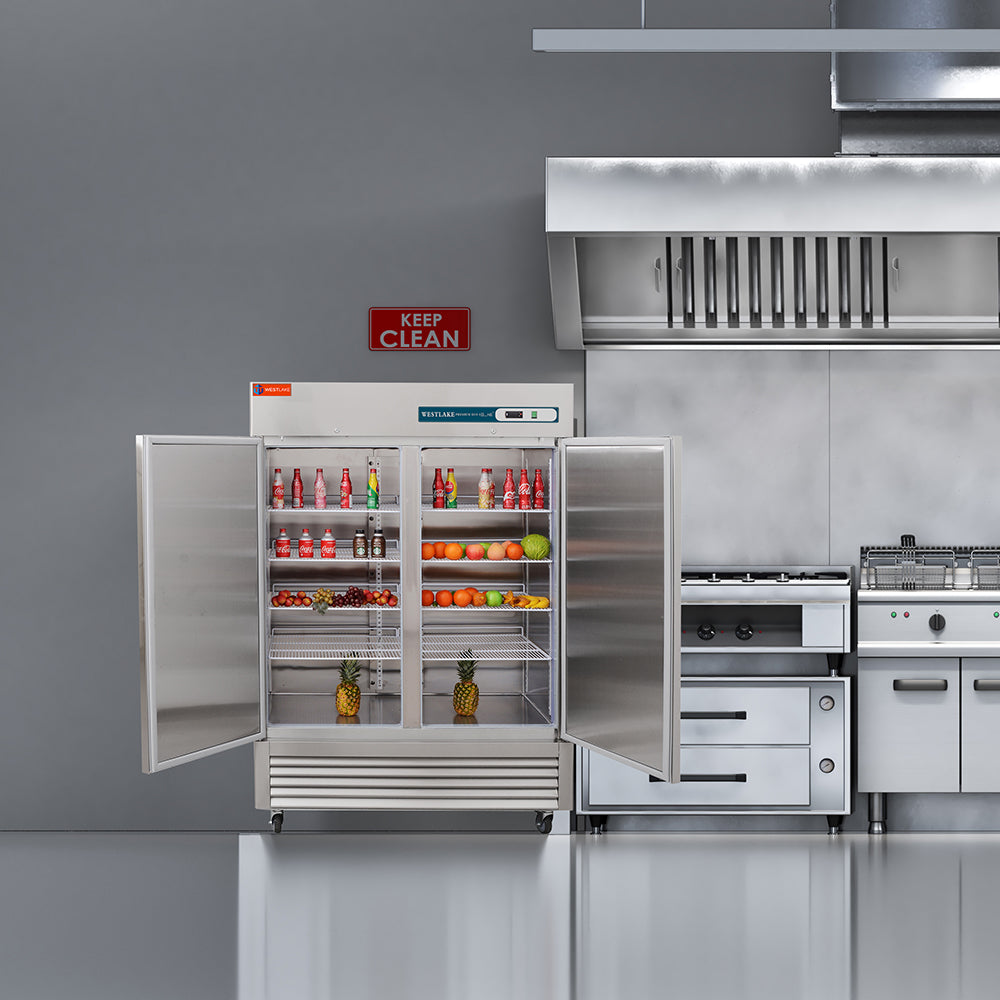 WESTLAKE Commercial Freezer 54" 2-Door 49 Cu.ft Stainless Steel | 3/4HP Embraco ETL Reach-In for Restaurant