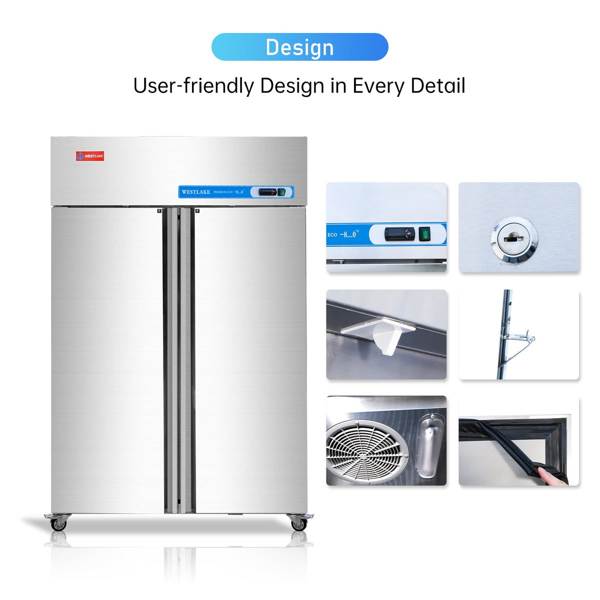WESTLAKE Commercial Freezer 48" 2-Door 36 Cu.ft Stainless Steel | Cubigel ETL DOE Reach-In for Restaurant