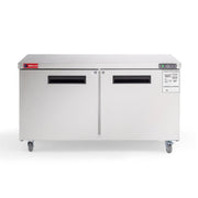 Commercial Undercounter Refrigerator, WESTLAKE 60" Double Door Stainless Steel Lowboy Cooler Worktop Fridge 14.8 Cu.ft